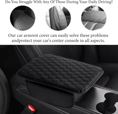 Car Armrest Pad Center Console Box Cover Leather Protector Cushion Accessories - Picture 11 of 14