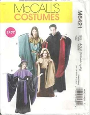 MCCALLS COSTUMES M6421 ADULT SIZE S-XL ROBES & HAT SEWING PATTERN VINTAGE ©2011