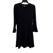 Reformation Black Dress Bell Sleeve A Line Ribbed Knit Mini Stretch Large
