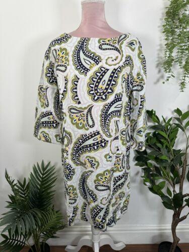 Boden Laurie 100% Linen Paisley Print 3/4 Sleeve A-Line Dress Size UK 14 Pockets - Picture 1 of 15