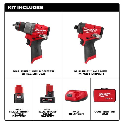 Milwaukee Hammer Drill + Impact Driver Kit 12V Li-Ion Cordless w/ 3/8" Ratchet - Picture 8 of 11