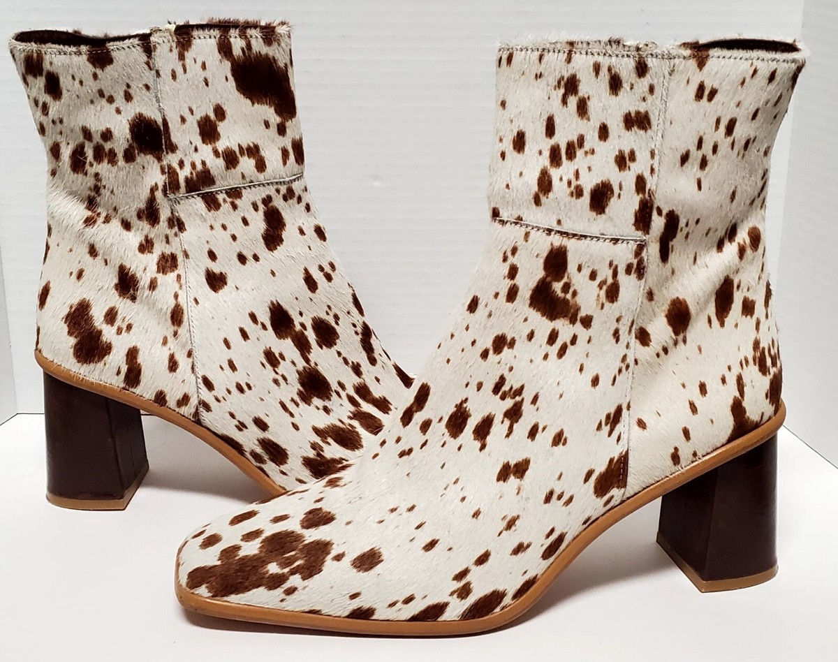Alohas Boots Cow Calf Hair EU42 Animal Print Heel Side Zip