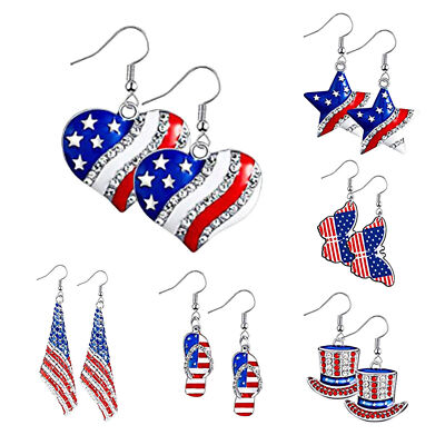 New USA American Flag Drop Earrings Teardrop Dangle Style Earring Daily Jewelry
