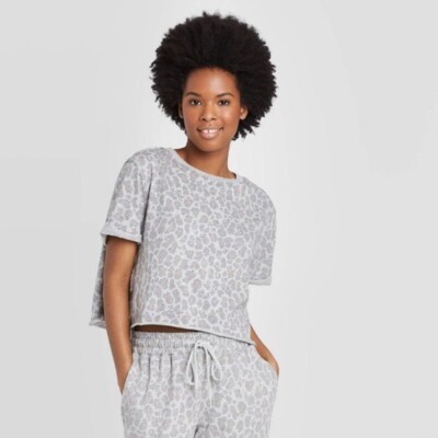 Colsie Womens Size L Large Gray Leopard Lounge Crop Top Womens Casual