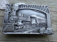 VINTAGE 1983 THE GOLDEN AGE OF RAIL TRAVEL - BERGAMOT BRASS WORKS BELT BUCKLE