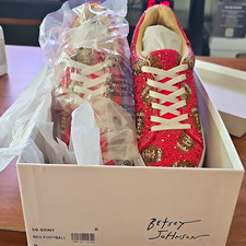 Betsey Johnson SB-SIDNY Red Football Rhinestone Low Top Lace-Up Canvas Sneakers