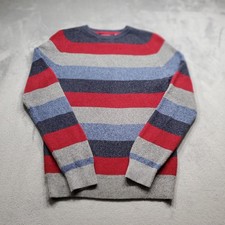 Izod 100 Cotton Crewneck Knit Pullover Sweater Stripped Red Blue Gray Men Sz L