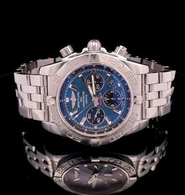 Breitling Chronomat 44mm Black Eye Blue Dial Auto B01 AB0110 Watch, Strap + Box