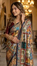 Designer Rajwadi Silk Saree Mirror Work Tassels Border Indian Wedding Party Sari