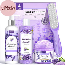 Lavender Foot Soak Set - Salts, Foot File, Scrub Urea Cream Pedicure Supplies
