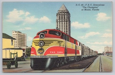 F.E.C. Streamliner 'The Champion' Miami FL Florida Vintage Linen Postcard