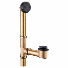 Black Tubular Bath Drain Kit 1.5" Brass w/ Tip-Toe Stopper Matte Black