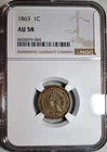 NGC AU-58 1863 Indian Head Cent, Richly Hued & Sharply Struck.