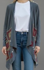 Johnny Was Aztec Embroidered Kimono Wrap Sz S Western Sweater Cardi Boho Drapery