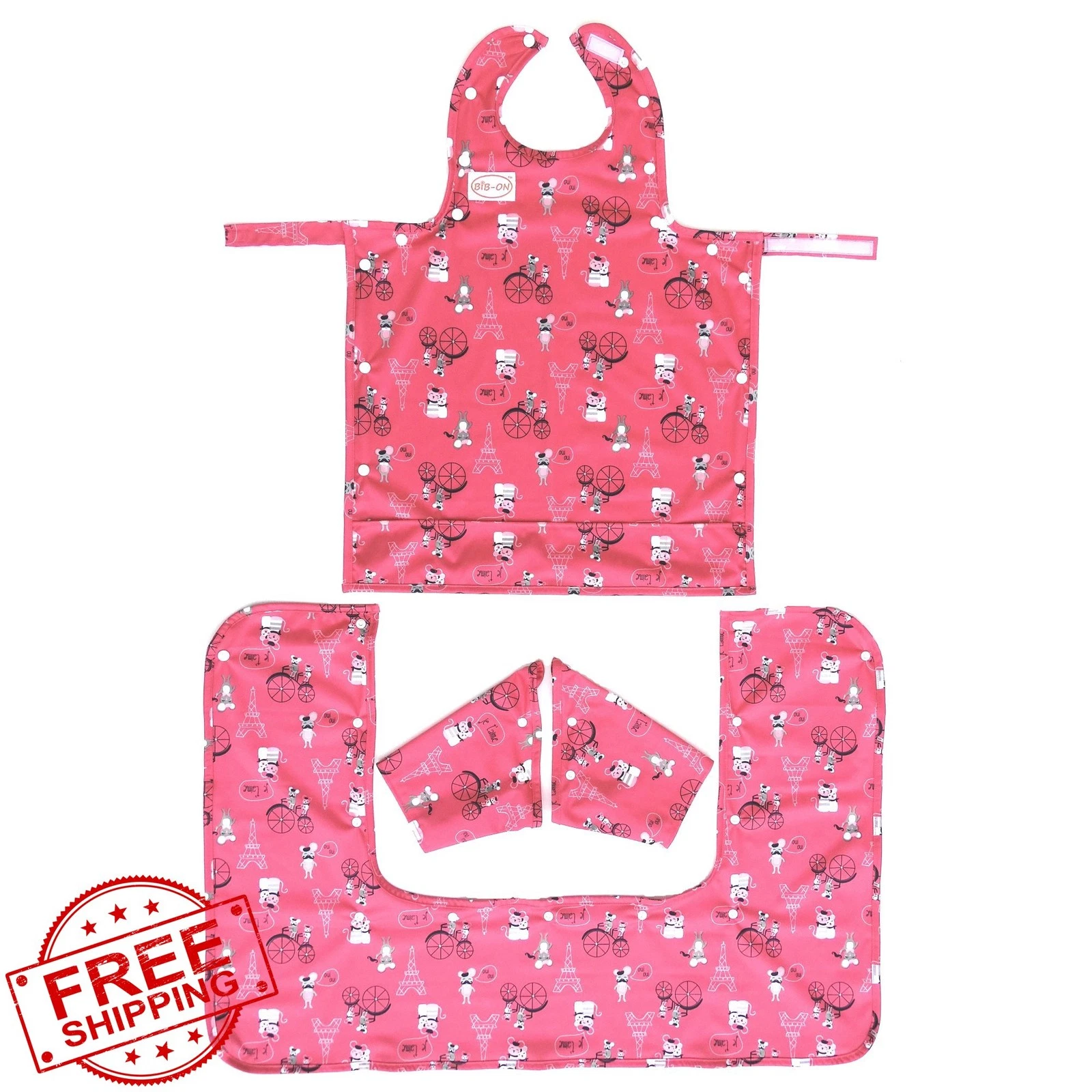 BIB-ON Plus Bib Apron French Mice 0-4 Yrs