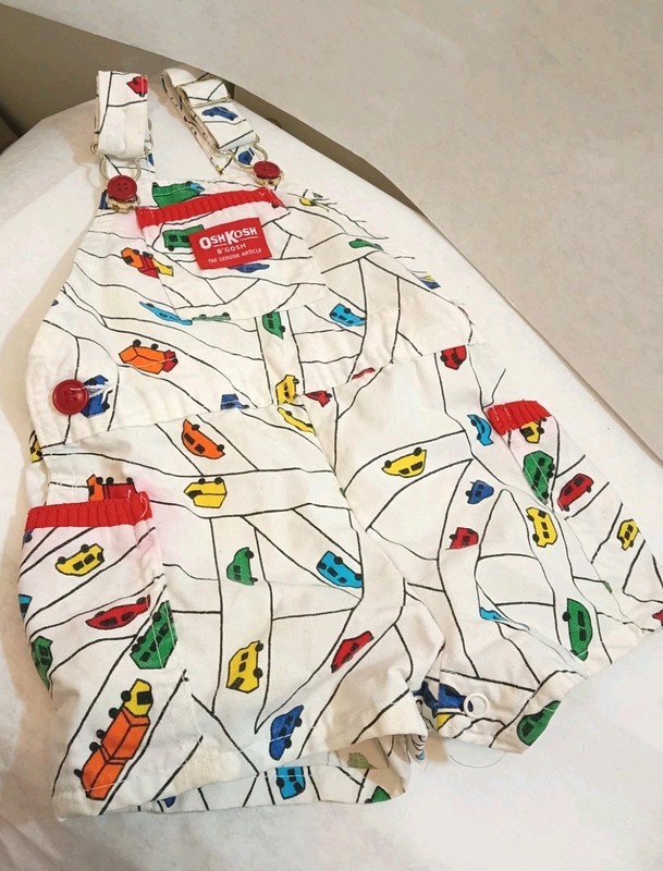 Vintage OshKosh Overalls Vestbak Size 24 Mo Made In USA Cars Spots