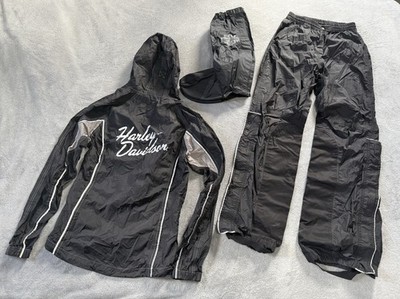 Harley-Davidson 3-Piece Rain Suit Set XS Jacket Pants Boot Covers Black