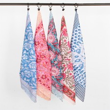 Indian Block Print Cotton Bandanas 5pcs Set 21x21 Boho Style Scarf Eco-Friendly