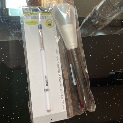 Mac 127S Teint Pinsel Neu Split Face 50/50 + Modelite Nylon Pinsel Extra Weich