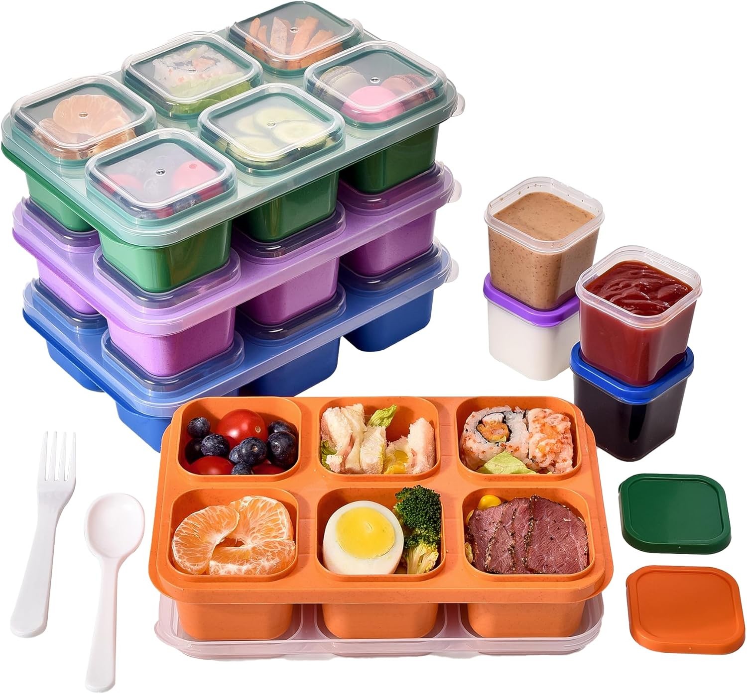 & Snack Containers For Kids & Adults | 6-compartment With 4 