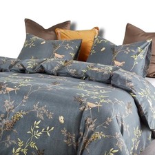 - Floral Comforter Set, Birds Flowers Leaves and Branches King Dark Gray
