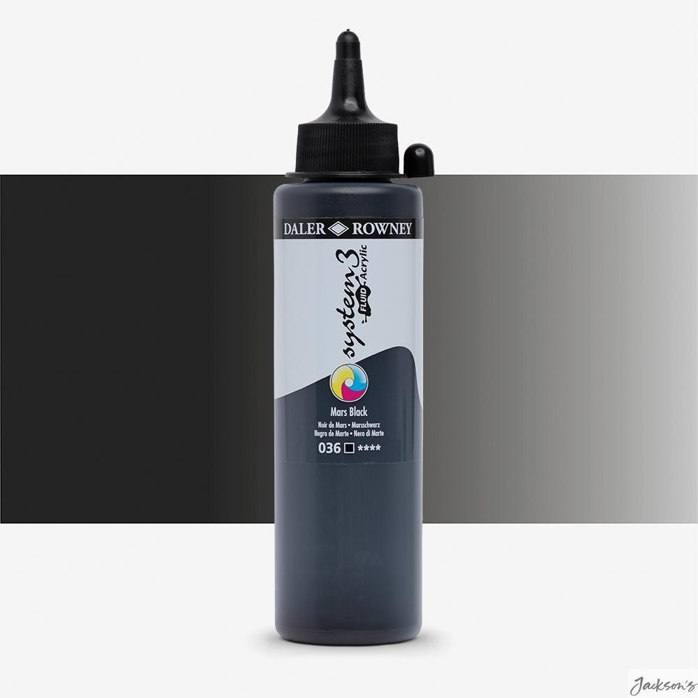 Daler-Rowney System3 Fluid Acrylic Paint 250ml Mars Black For Pouring Art