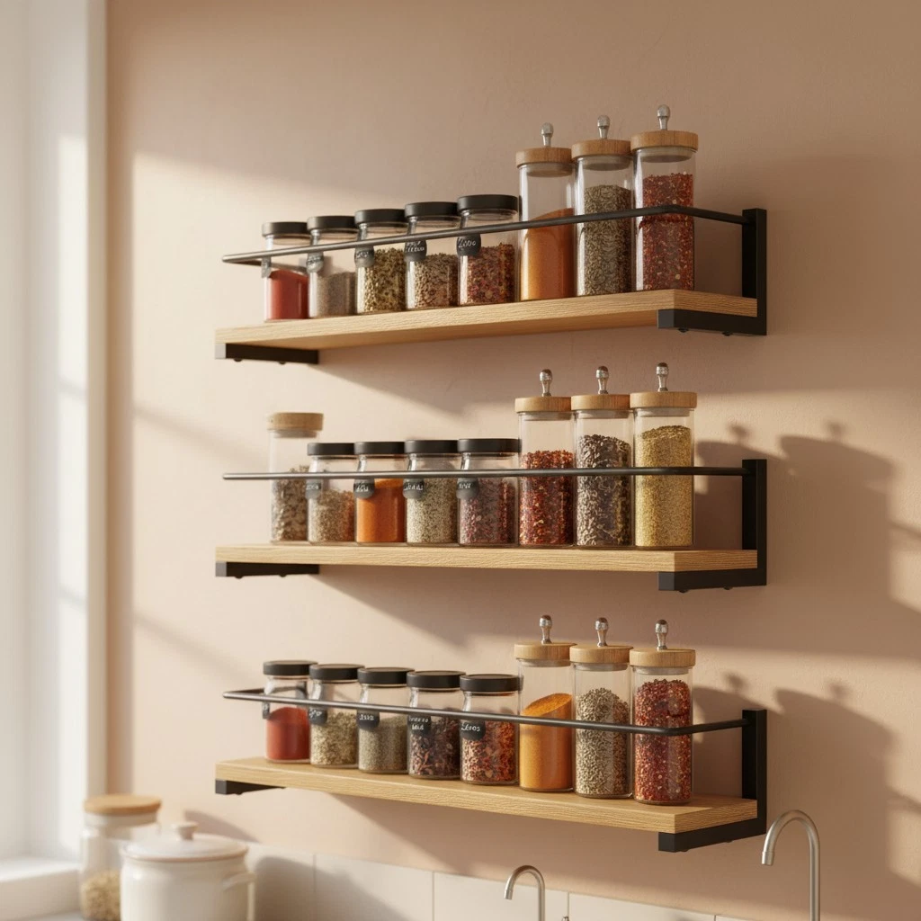 Elegant Hanging Spice Rack Set - Wall Mounted, 4 Shelves for Organized Cooking
Opens in a new window