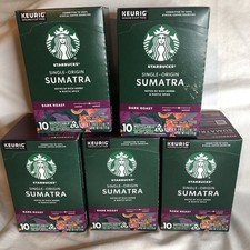 Lot of 5 Starbucks Sumatra 10 Count K-Cups Dark Roast 50 Pods BB 8/2025