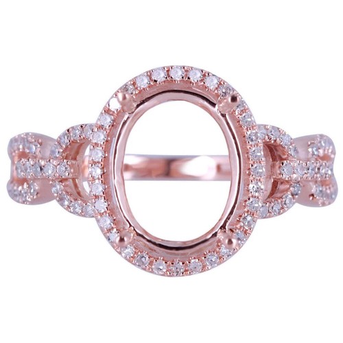 10x8mm Oval Semi Mount Ring 925 Sterling Silver Rose Gold Solitaire Halo Ring