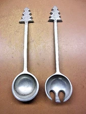 Vintage 13" Cast Aluminum Salad Servers 1990's w/Pine Tree Tops Holiday Pattern