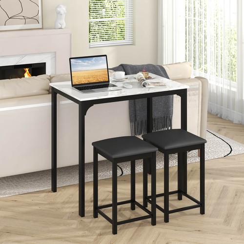 Juego de comedor de 3 piezas de contraaltura mesa de mármol sintético y 2 sillas barra de cocina nuevo - Imagen 3 de 12