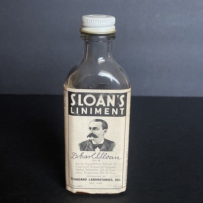 Vintage Sloan's Liniment with Full Label, Metal Cap, Partial Contents, 2.5 oz.