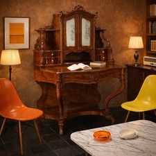Bureau Louis Philippe Ancien Noyer Italie 5 Tiroirs Italie XIXe Siècle