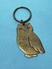 Vintage Brass Owl Keychain RUSS Taiwan 1970s Owl Key Ring Charm