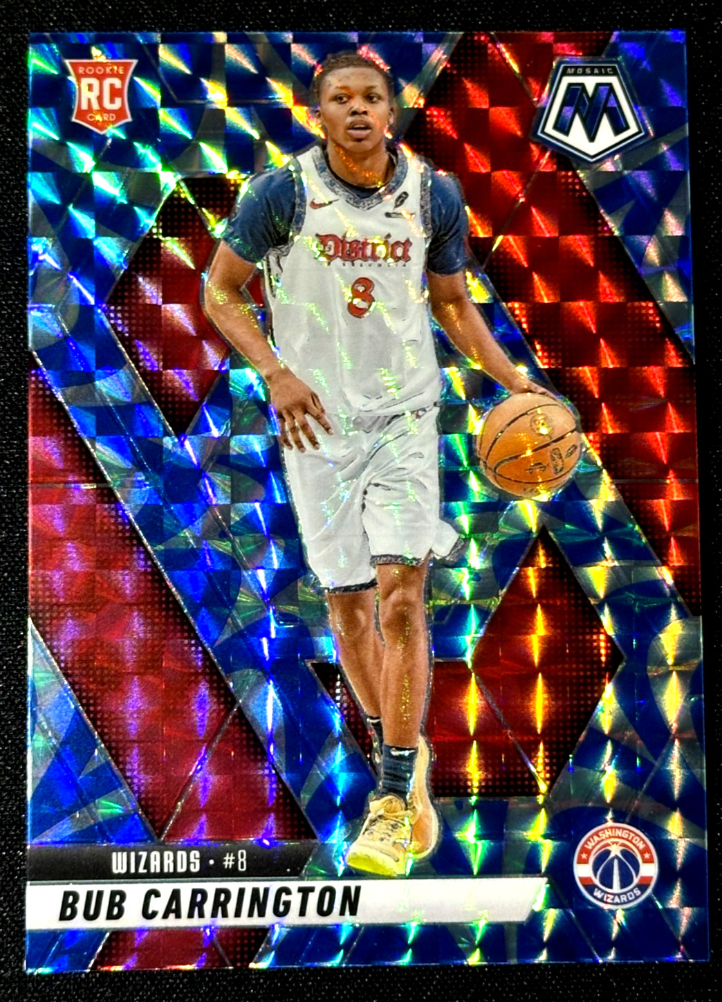 2024-25 Panini Mosaic Bub Carrington Rookie #206 Wizards RC Reactive Blue Prizm
