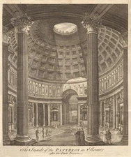 The inside of the Pantheon at Rome, after Gio Paolo Pannini 1751 old print