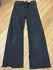 Zara Wide Leg Jeans Kids Girl Size 11 - 12 Black Faded Wash Raw Hem Youth
