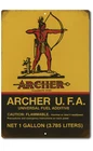 Vintage Archer U.F.A. Fuel Additive Tin Sign Gas & Oil Garage Decor Collectible