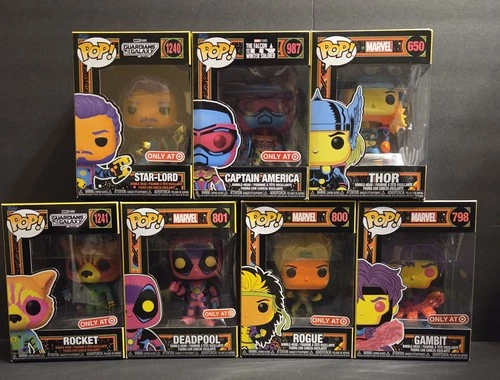 Funko POP Marvel Black Light Bobble-Head Figure Lot of 7 Exlcusive New