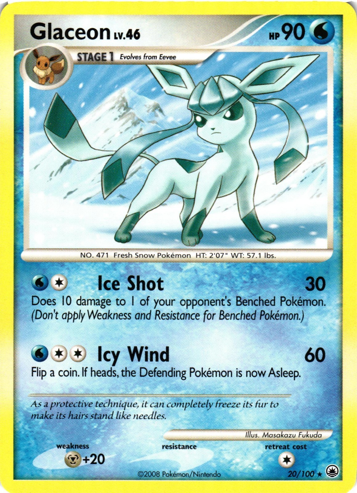 Pokemon TCG Glaceon 20/100 Rare Majestic Dawn LP