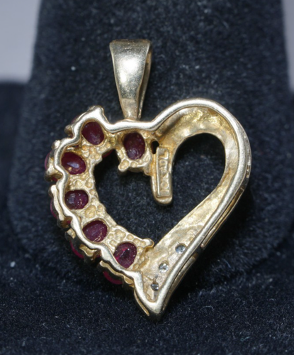 10K Yellow Gold 1ctw *HEART* Natural RUBY + Diamond Pendant, 2 grams - Picture 3 of 9