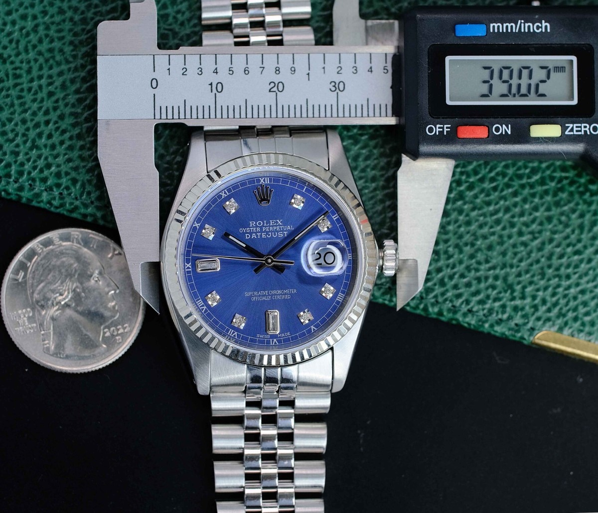 Rolex Datejust 16014 Blue Diamond Dial 18KW Fluted Bezel Jubilee