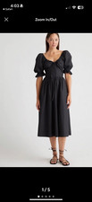 Quince Organic Cotton Puff Sleeve Midi Dress Black sz M Medium Women's NWT