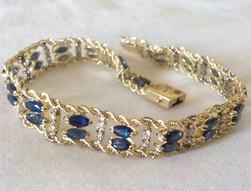 14K Yellow Gold Double Rope Sapphire Diamond Bracelet - 13.5 gms, 7.3 in, 3.78ct - Picture 2 of 15