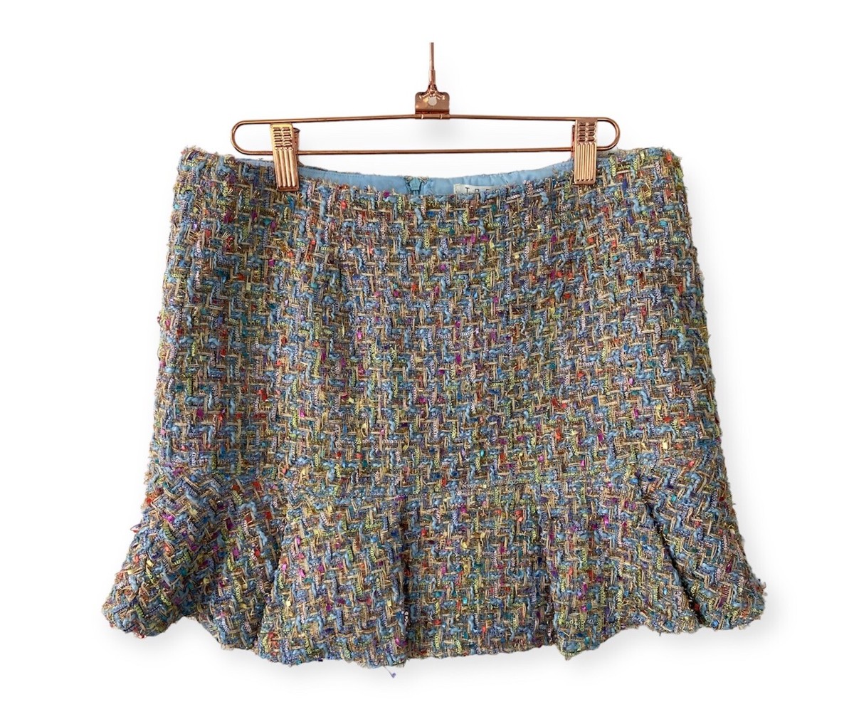 TCEC Blue Mulicolor Tweed Ruffle Preppy Mini Skirt Medium | eBay