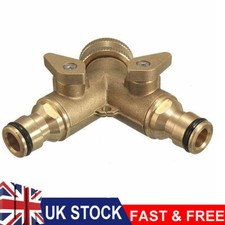 2 Way Garden Double Tap Connector Brass Watering Hose Pipe Faucet Splitter UK