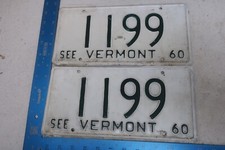 Vermont License Plate Tag Pair VT 1960 60 1199