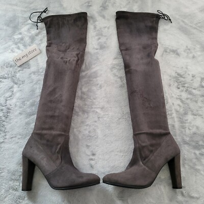 Stuart Weitzman Charcoal Gray Suede Highland Over the Knee Tie