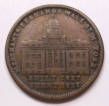 U.S.A. WALL ST. 1827 Built 1835 Burnt F-VF HT-293 NOT ONE CENT Hard Times Token