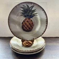 Tabletops Unlimited Fiji Pineapple Hand painted 8" Plate Beach House Set of 3